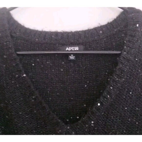 Apt. 9 Sweater Women's Plus Size 1x   V Neck Long Sleeve Sequin  Black - Picture 2 of 5
